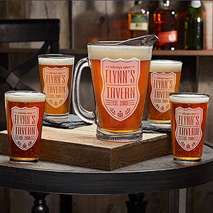Etched Beer Pitcher & Glasses