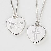 Personalized Silver Heart Cross Necklace - Love & Faith - 10437 Personalized Silver Heart Cross Necklace - Love & Faith - 10437