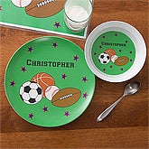 Personalized Kids Dinner Set - Boys Sports Plate & Bowl - 10941D