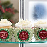 Personalized Holiday Cupcake Wrappers - Christmas Wreath - 10997