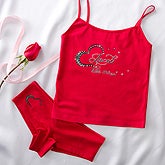 Personalized Rhinestone Heart Red Camisole and Shorties - 11137
