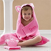 Persnalized Kids Bath Set - Kitty Towel & Wash Mitt - 11983