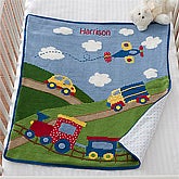 Personalized Blankets for Baby Boys - Cars, Trucks, Trains & Planes - 12589