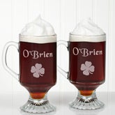 Personalized Glass Irish Coffee Mug Set - Four Leaf Clover - 1268 Personalized Glass Irish Coffee Mug Set - Four Leaf Clover - 1268