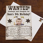 Personalized Cowboy Birthday Invitations - Wanted - 12766
