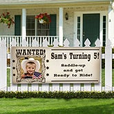 Personalized Photo Birthday Banner - Wanted Cowboy - 12822