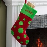 Embroidered Red Polka Dot Christmas Stocking - 10408-R