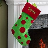 Embroidered Green Polka Dot Christmas Stocking - 10408-G