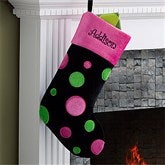Embroidered Trendy Black Polka Dot Christmas Stocking - 10409-B