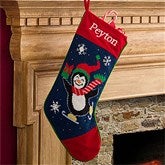 Winter Charm Embroidered Penguin Needlepoint Stocking - 10602-P