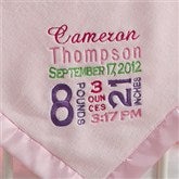 Birth Announcement Embroidered Baby Blanket- Pretty Pink - 12197-P