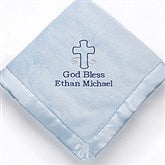 God Bless Baby Embroidered Keepsake Blanket- Blue - 12288-B