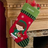 Santa's Little Helper Elf Embroidered Stockings- Girl - 12472-G