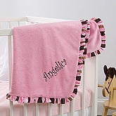 Pink Velour Embroidered Baby Blanket - 6149