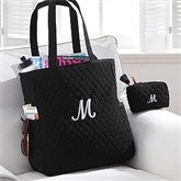 Embroidered Quilted Tote & Makeup Bag Set - 8250-S
