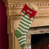 Embroidered Knit Stocking-Red Cuff & Green Stripes - 9785-RG