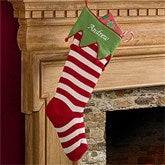 Embroidered Knit Stocking-Green Cuff & Red Stripes - 9785-GR