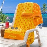 Embroidered Yellow/Orange Polka Dot Towel - 9789-Y