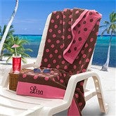 Embroidered Pink/Brown Polka Dot Towel - 9789-P