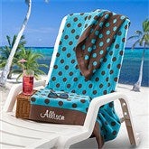 Embroidered Blue/Brown Polka Dot Towel - 9789-B
