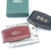 Leather Magnetic Money Clip - Brown