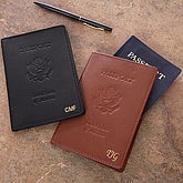 Personalized Leather Passport Covers - First Class Monogram Design Black