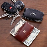 Personalized Leather Magnetic Money Clip - Brown