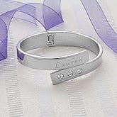 Crystal Accents Silver Hinged Bracelet