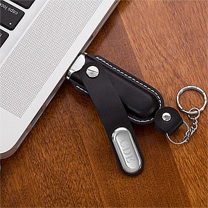 Corporate Logo Leather USB Flash Drive with Key Ring - 10341