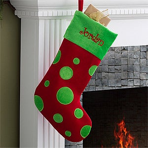 Personalized Christmas Stockings - Red & Green Polka Dots - 10408