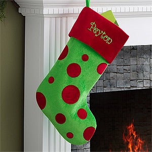 Personalized Christmas Stockings - Red & Green Polka Dots - 10408