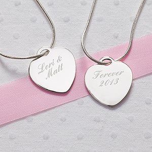 Engraved Silver Heart Necklace - Custom Message - 10436