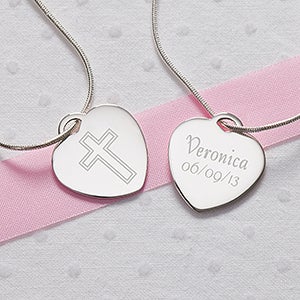 Personalized Silver Heart Cross Necklace - Love & Faith - 10437