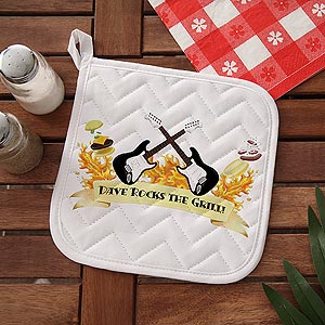 Personalized Guitar BBQ Apron & Potholder - Rockin' The Grill - 10441