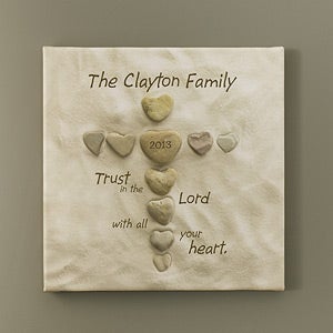 Personalized Christian Art - Heart Rock Cross - 10564