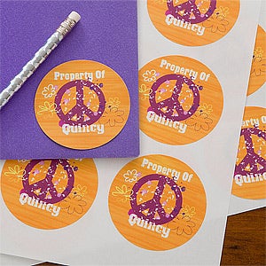 Personalized Girls Stickers - Peace Sign - 10714