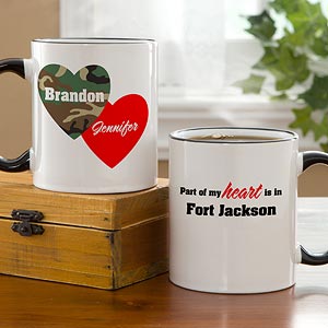 Personalized Military Coffee Mugs - Hearts & Camo - 10820