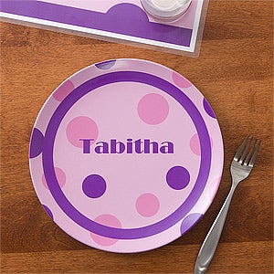 Personalized Kids Dinner Set - Girls Polka Dot Plate & Bowl - 10863D