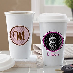 Personalized Travel Tumbler - Polka Dot Monogram - 10882