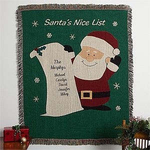 Personalized Christmas Afghan - Santa's List - 10943