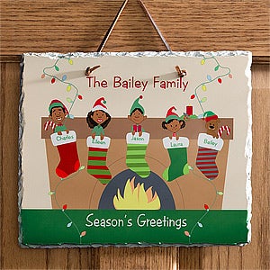 Personalized Christmas Wall Plaque - Christmas Stocking Family Characters - 10947