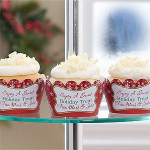 Personalized Holiday Cupcake Wrappers - Christmas Trees - 10996