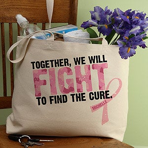 Personalized Pink Ribbon Breast Cancer Awareness Tote Bags - Find A Cure - 11022