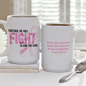 Personalized Pink Ribbon Breast Cancer Awareness Coffee Mugs - Find A Cure - 11023
