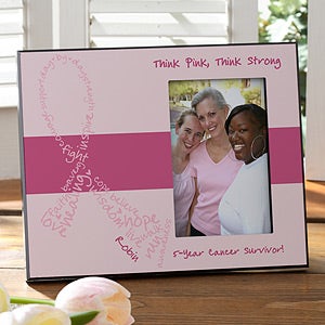 Personalized Pink Ribbon Breast Cancer Awareness Picture Frame - Never Give Up - 11035