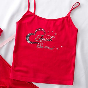 Personalized Rhinestone Heart Red Camisole and Shorties - 11137