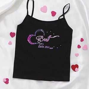 Personalized Rhinestone Heart Black Camisole and Shorties - 11138