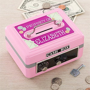 Kids Personalized Cash Box with Combination Lock and Key - 11192