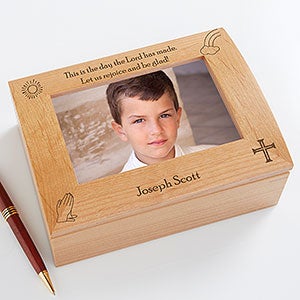 Personalized Boys First Communion Wooden Photo Box - The Day the Lord has Made - 11232