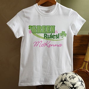 Personalized Irish Shamrock Kids Shirts - Green Rules - 11425
